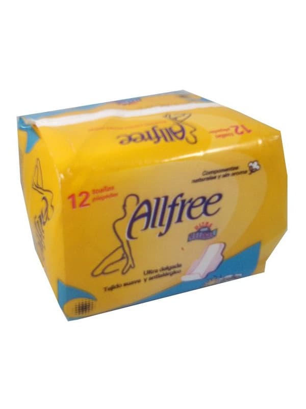 Toalla Femenina Ultradelgada con alas Allfree 12 unidades