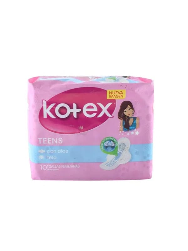 Toallas Femeninas Teens con alas Kotex 10 unidades