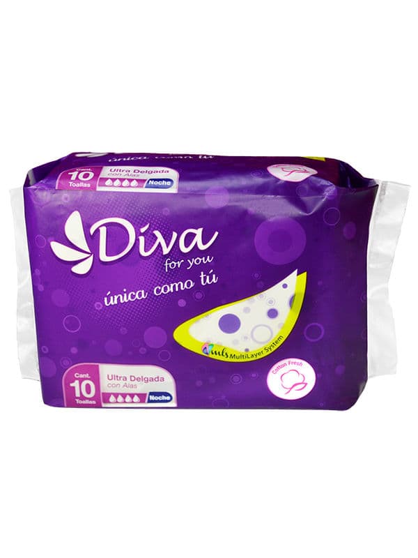 Toallas Femeninas Ultradelgada Nocturna con alas Diva 10 unidades