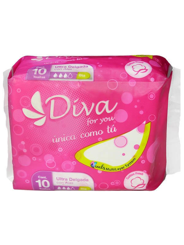 Toallas Femeninas Ultradelgada con alas Diva 10 unidades