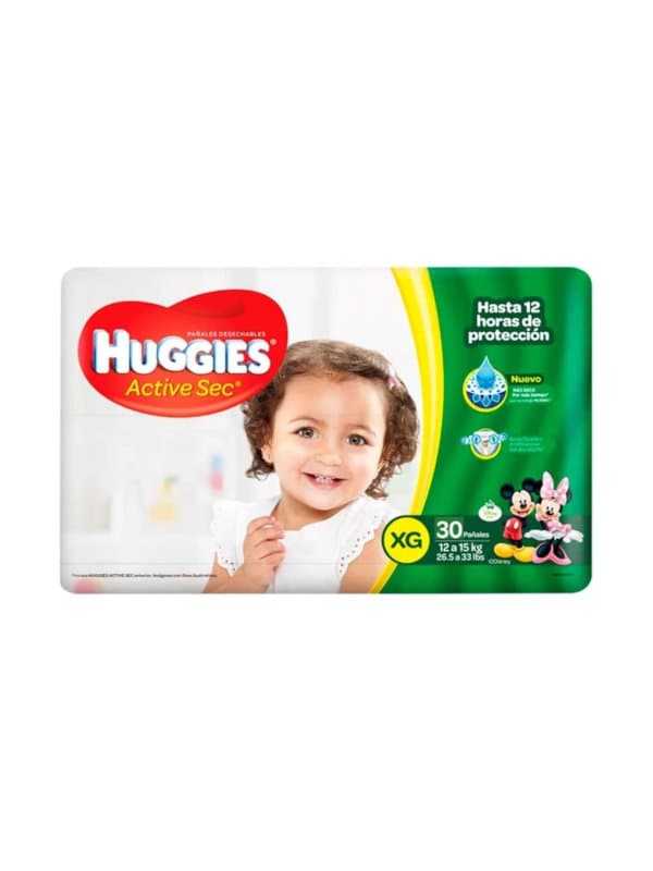 Pañales Desechables Active Sec Talla XG Huggies 30 Unidades