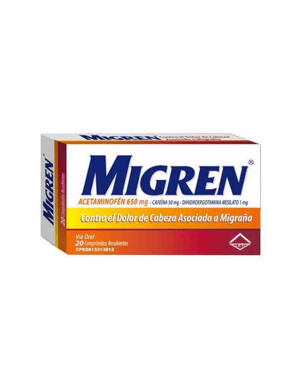 Migren Acetaminofen, Cafeina y Dihidroergotamina 650/50/1 mg Leti 20 Comprimidos